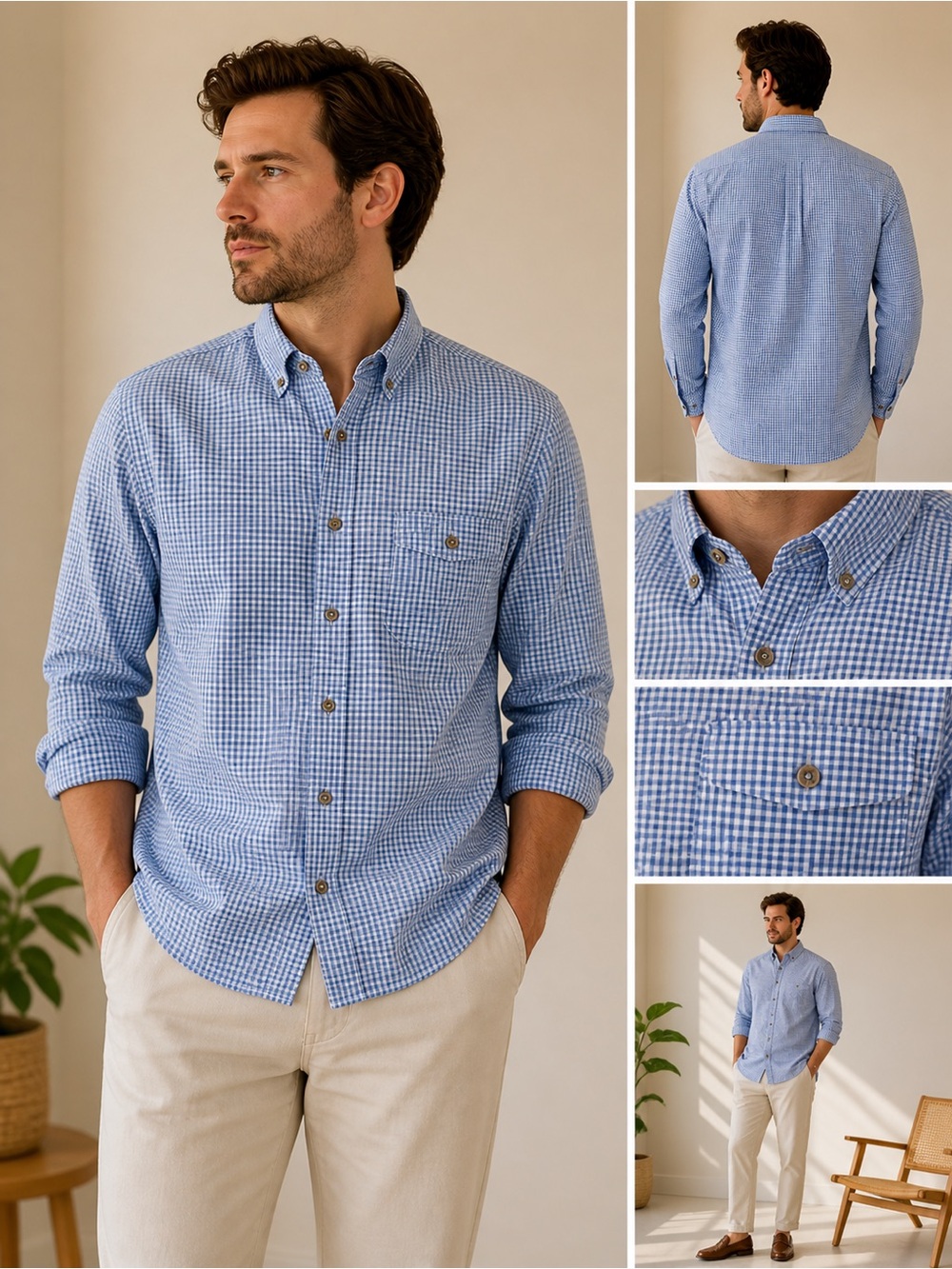 rag & bone Blue Gingham Button-Down Shirt